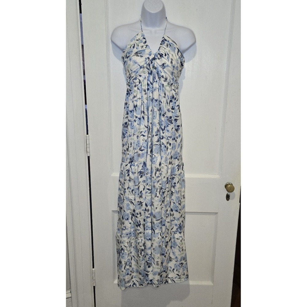 NWT L'ABEYE Halter Style Cottage Core Floral Print Zip Back Maxi Dress Small‎